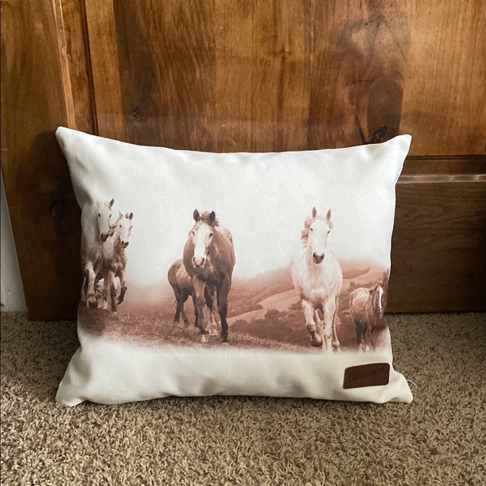 Wrangler Horse Print Pillow - Brown and White